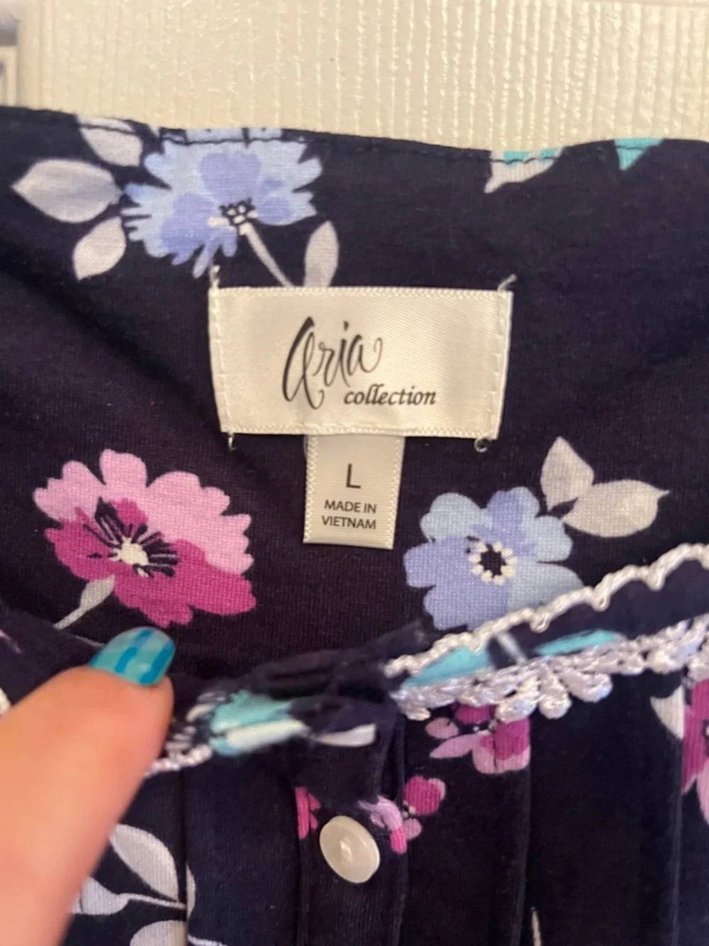 Aria Navy Floral Nightgown with Lavender & Teal Accents - Picture 2 of 7